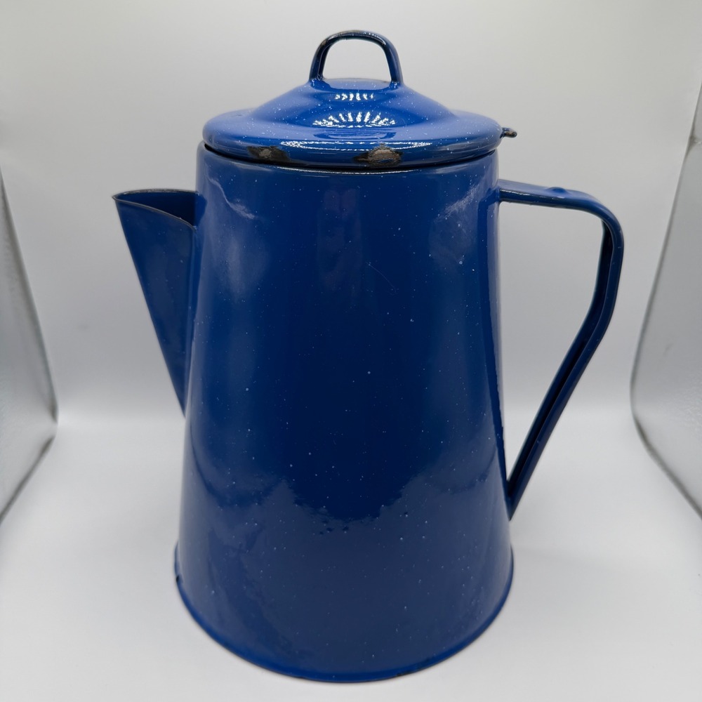 Vintage Blue Graniteware Speckled Enamel Coffee Pot  Farmhouse Decor